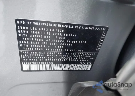 2024 Volkswagen Taos Se из США, поврежденный, VIN 3VVSX7B24RM068292